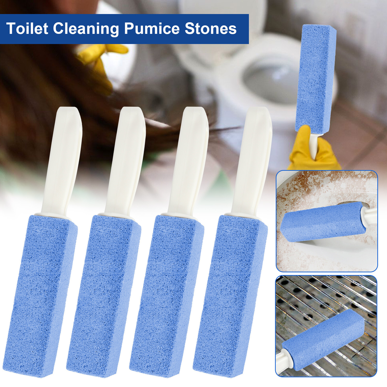 4 PCS Pumice Stone Cleaning Heavy Duty Handle Toilet Scouring Stain Remover Tool