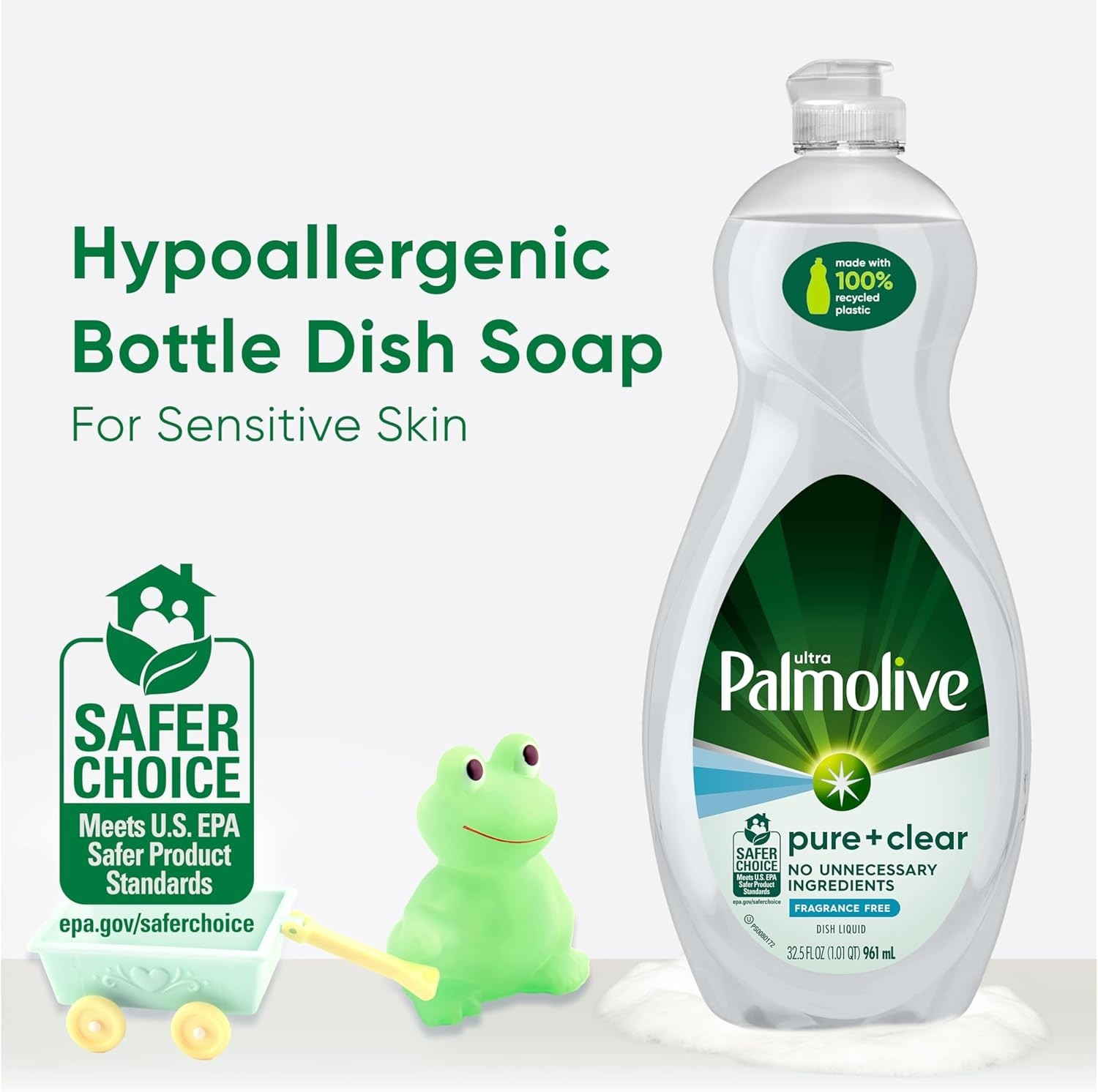 Palmolive Ultra Dishwashing Liquid Dish Soap, Pure + Clear Fragrance Free 32.5oz