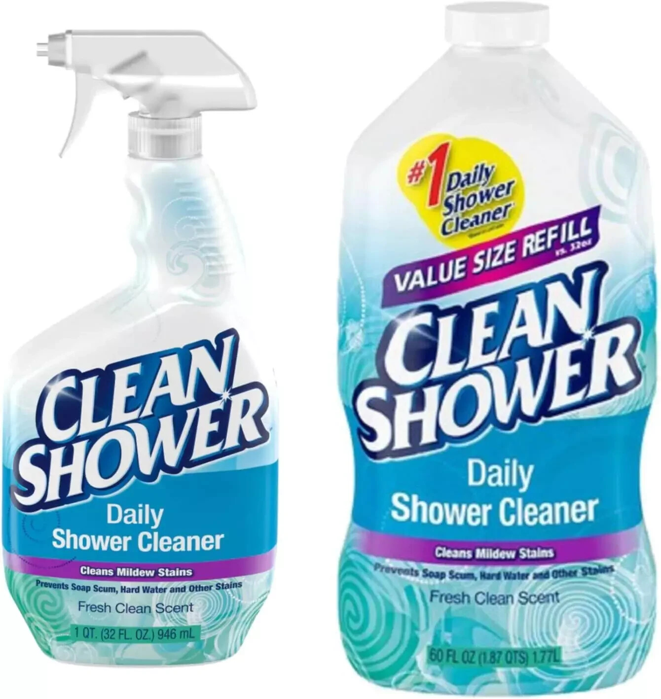 Daily Shower Cleaner – No Scrub Bundle Pack 32Oz. Spray Bottle and 60Oz. Refill