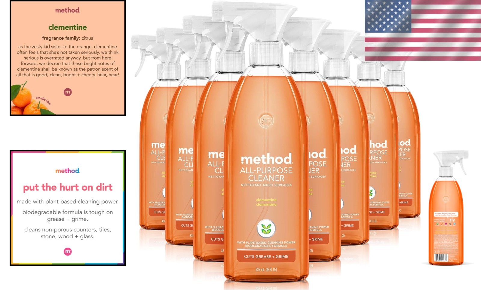 Method Clementine All-Purpose Cleaner 8x28oz – Cuts Grease, Non-Abrasive