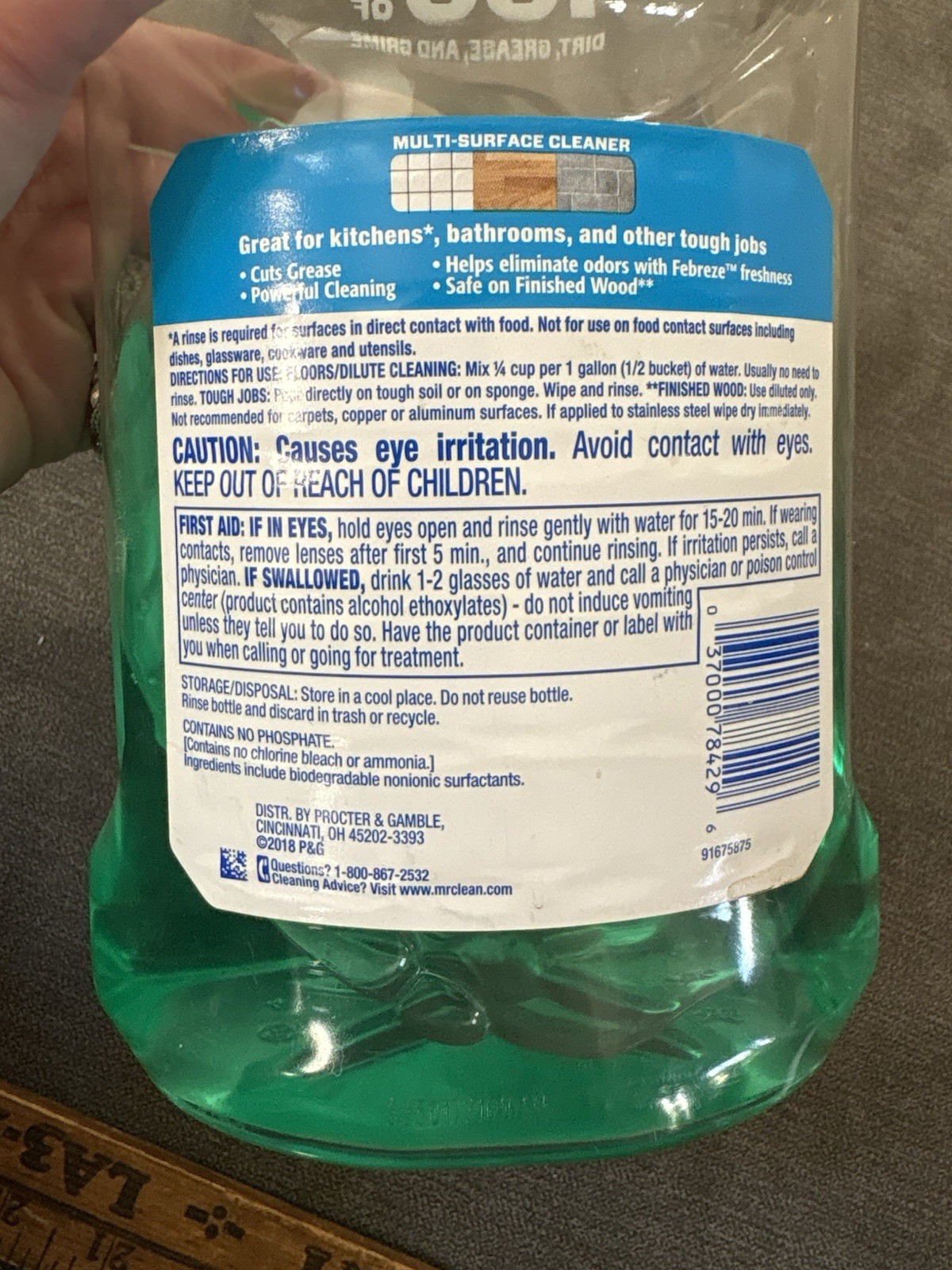 Mr. Clean Multipurpose Cleaner with Febreze, Meadows & Rain 44oz Bottle 40% Full