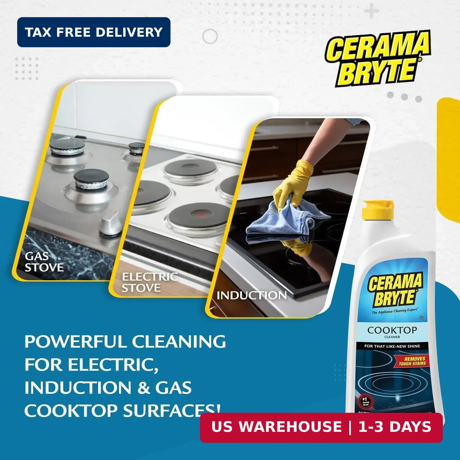 Cerama Bryte Combo Kit Pads & Removes Tough Stains Cooktop and Stove Top Cleaner