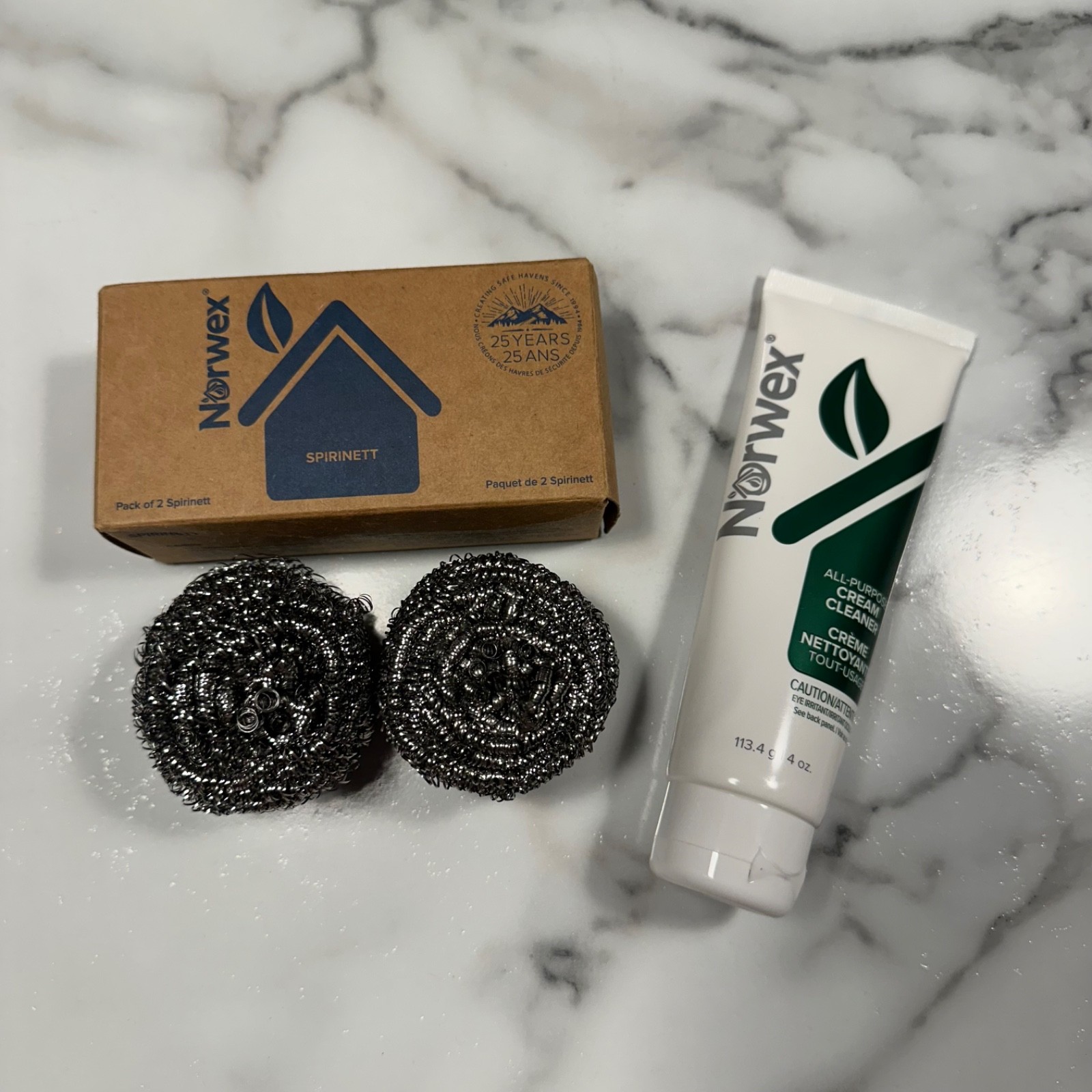 Norwex All Purpose Cream Cleaner & Spirinett Stainless Steel Scrubbers Lot NEW