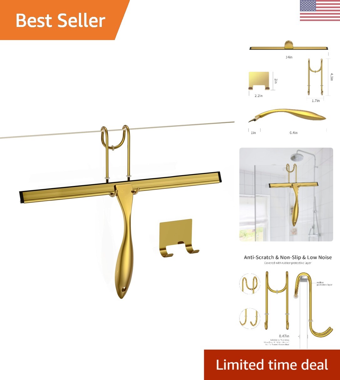 Modern Shower Squeegee Set – 14-Inch Rust-Free Stainless Steel & Silicone Blade