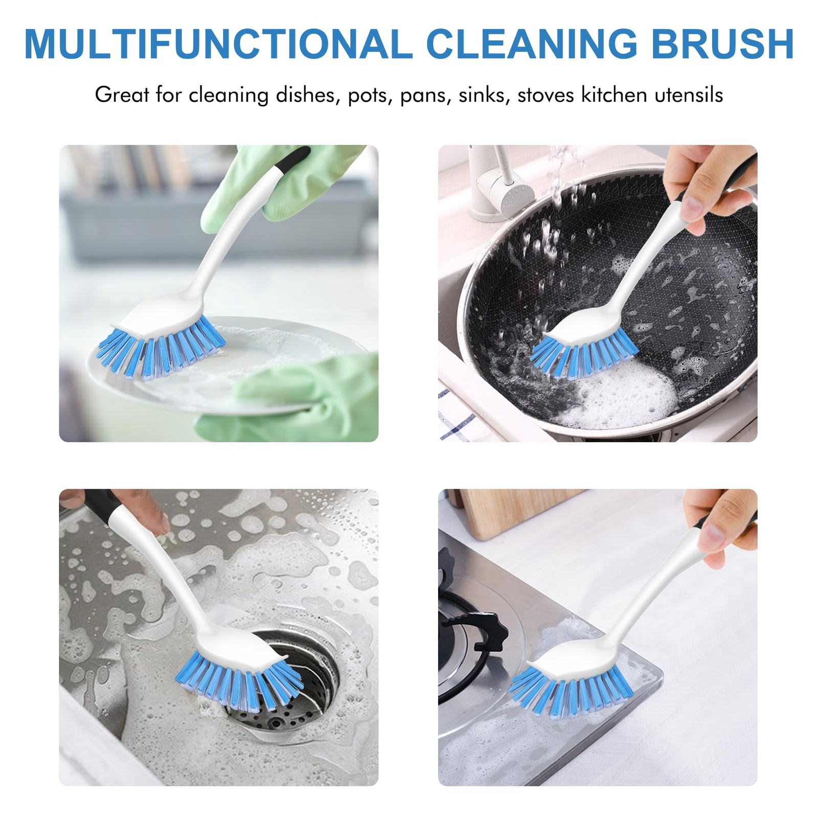 SetSail Dish Brush with Handle, 2Pack Stiff Bristles Dish Scrubber with Built-in