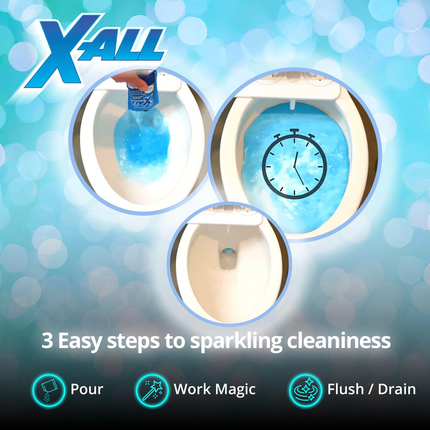 X-ALL Foaming Toilet Cleaner, Self-Activating Powder for 7 Ounce (Pack of 2)