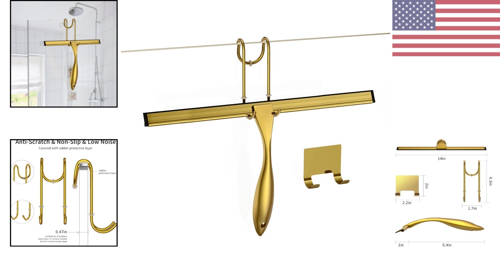 Modern Shower Squeegee Set – 14-Inch Rust-Free Stainless Steel & Silicone Blade