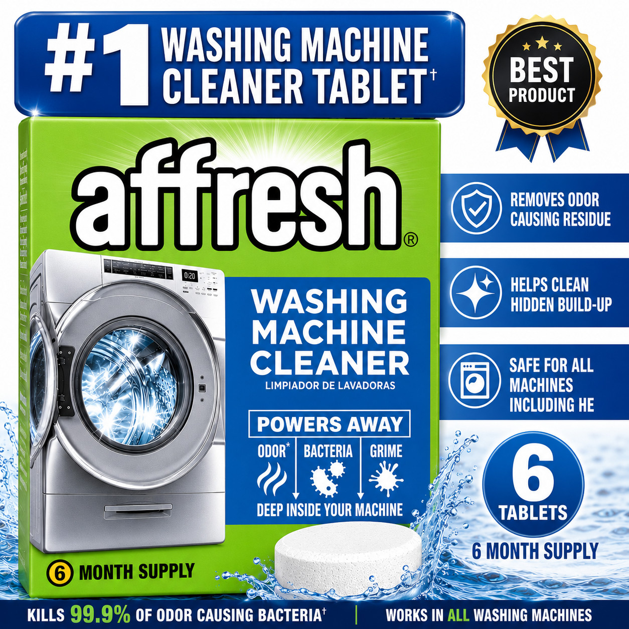 Affresh Washing Machine Cleaner Tablets 6 Ct Deep Clean Odor & Grime Remover