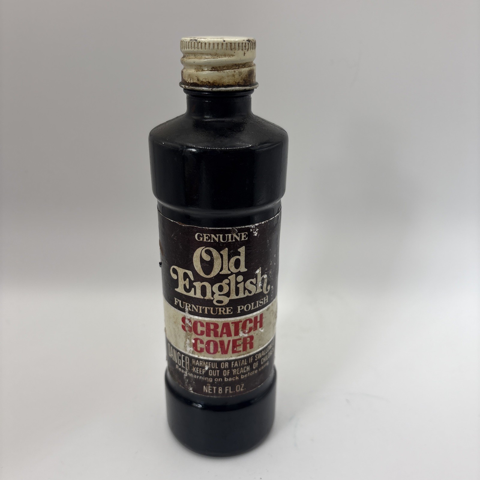 Vtg Genuine Old English Furniture Polish Scratch Cover Glass Bottle 8 Oz Used