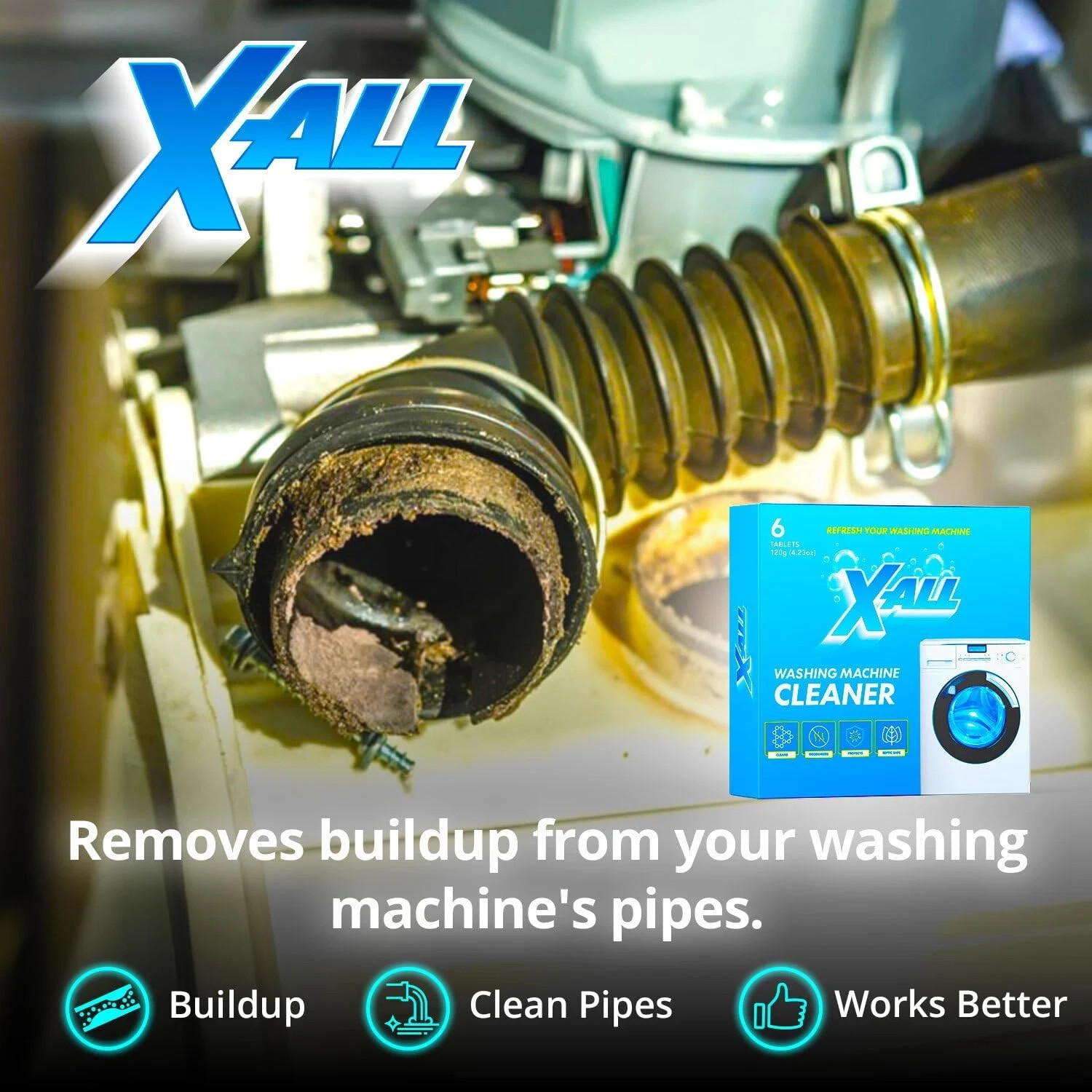 X-ALL Washing Machine Cleaner – Deep Cleaning Tablets, Cleans and refreshes t…