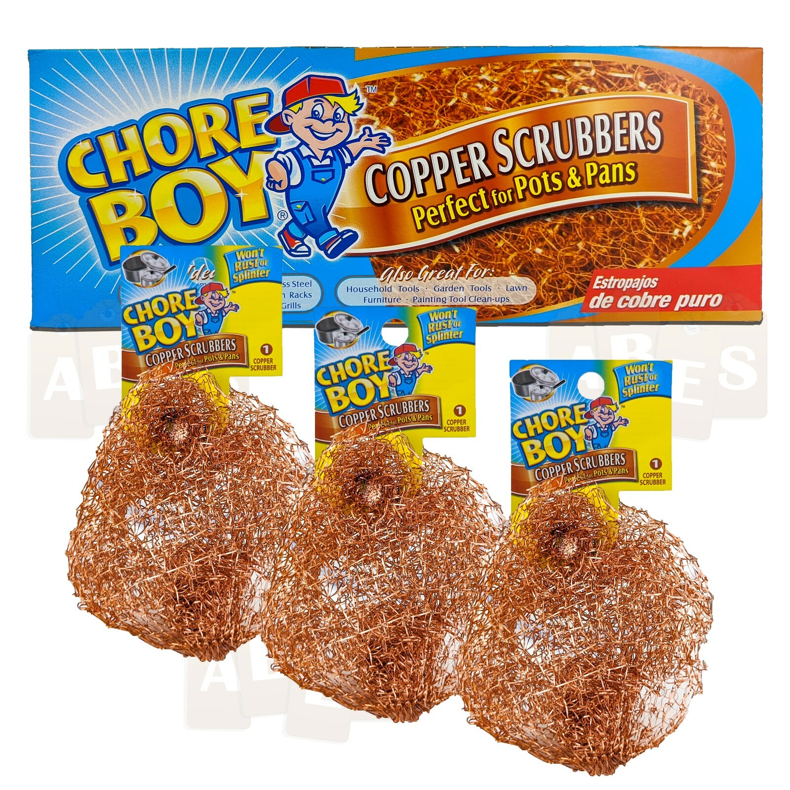 3-Pack Chore Boy Copper Scrubbers Scrubbing Pads, For Pots Pans Stoves & More