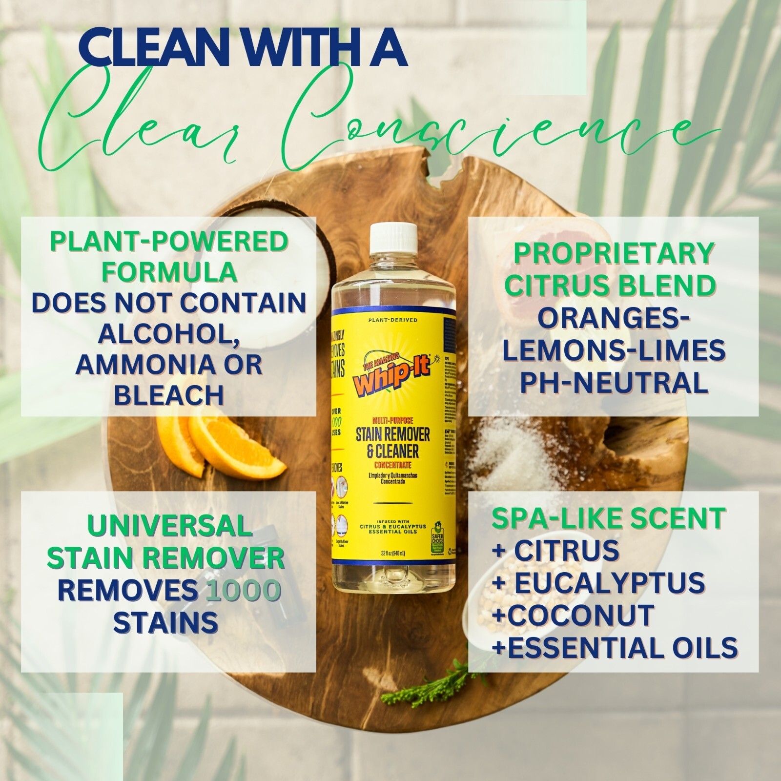 Whip-It All Purpose Cleaner & Stain Remover Concentrate, 32 OZ , BULK LOT OF 2