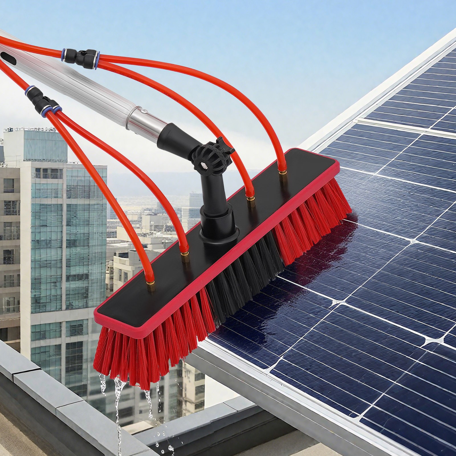 Telescopic Window Cleaning Pole 32.8ft With Water Fed Brush For Solar Panels