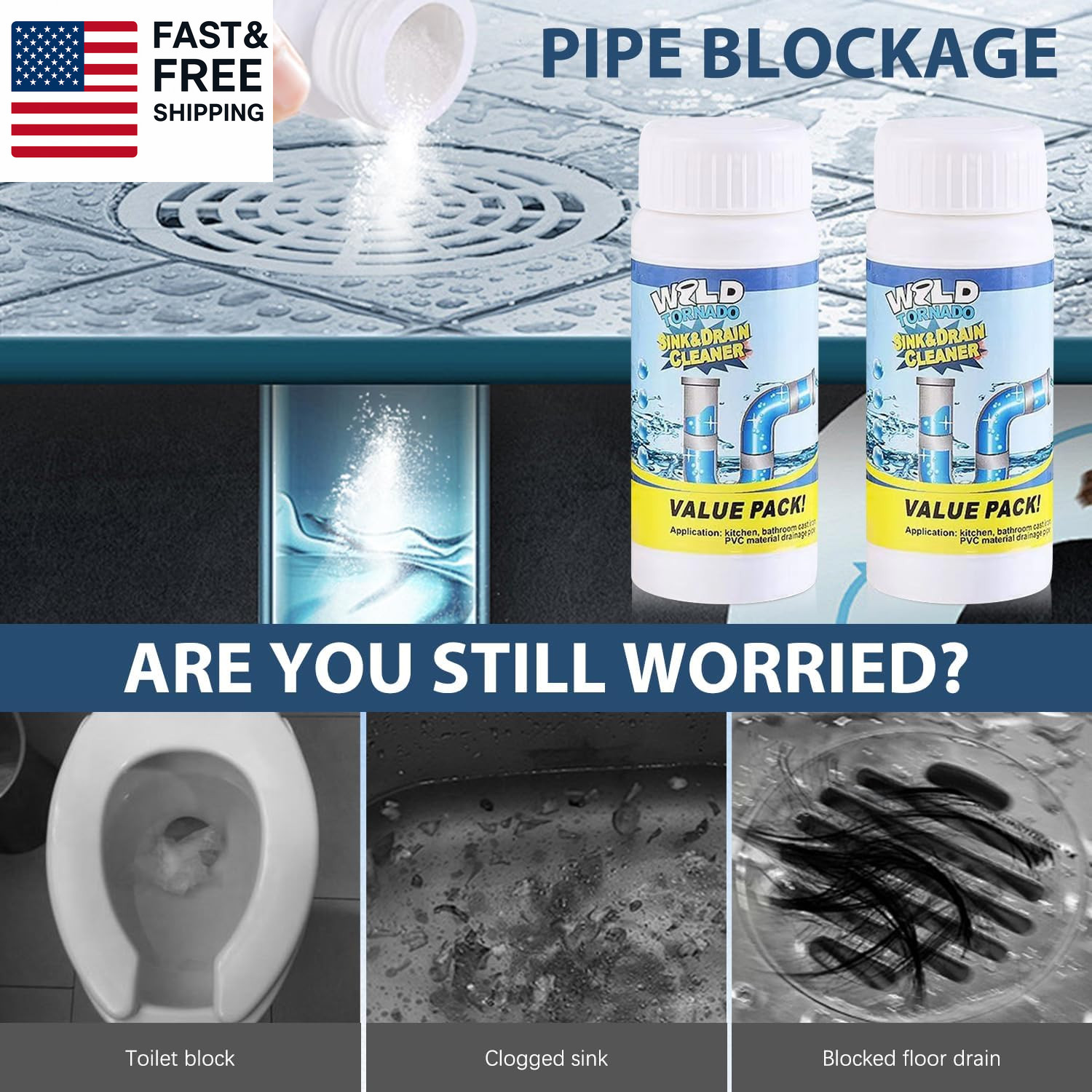 2Pc Wild Tornado Pipe Dredge,Powerful Sink Cleaner for Kitchen Toilet Pipeline