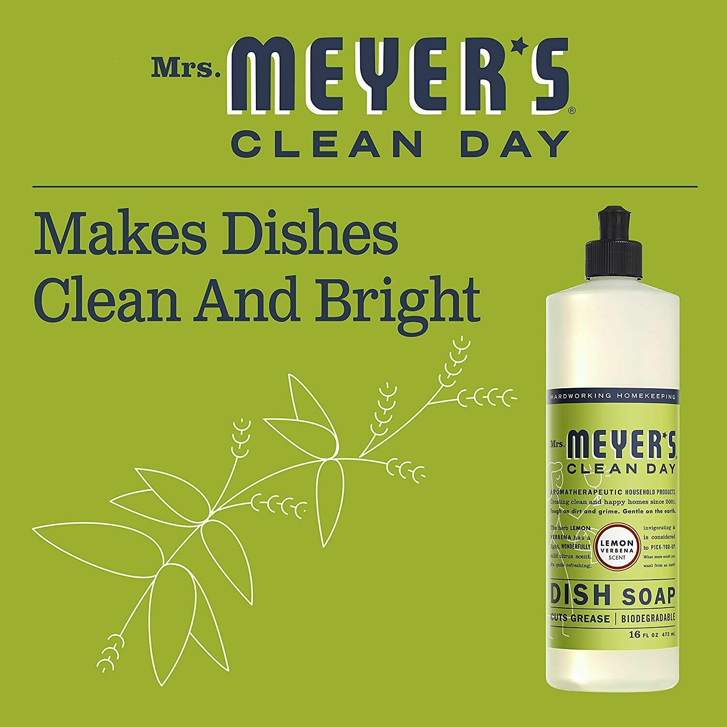 NEW Lot of 2 Mrs. Meyer’s Clean Day Liquid Dish Soap, Lemon Verbena, 16 fl.oz.
