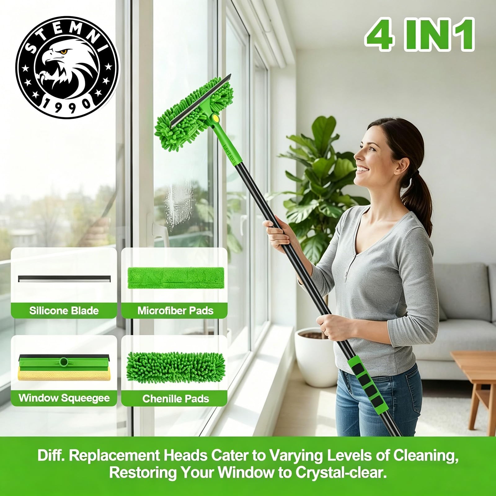 4-in-1 Window Cleaning Kit with Storage Bag, 79” Window Squeegee Cleaner Too…