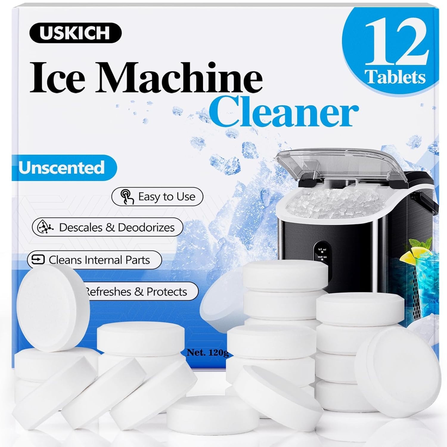 Food Grade Ice Machine Cleaner Tablets – Nickel Safe 12 Count for All Ice Makers