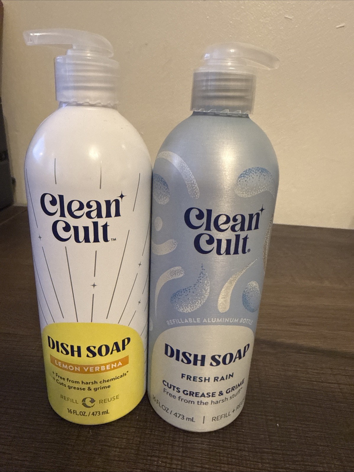 2-CLEAN CULT DISH SOAP 16 OZ CAN EACH-FRESH RAIN & LEMON VERBENA-BOTH NEW