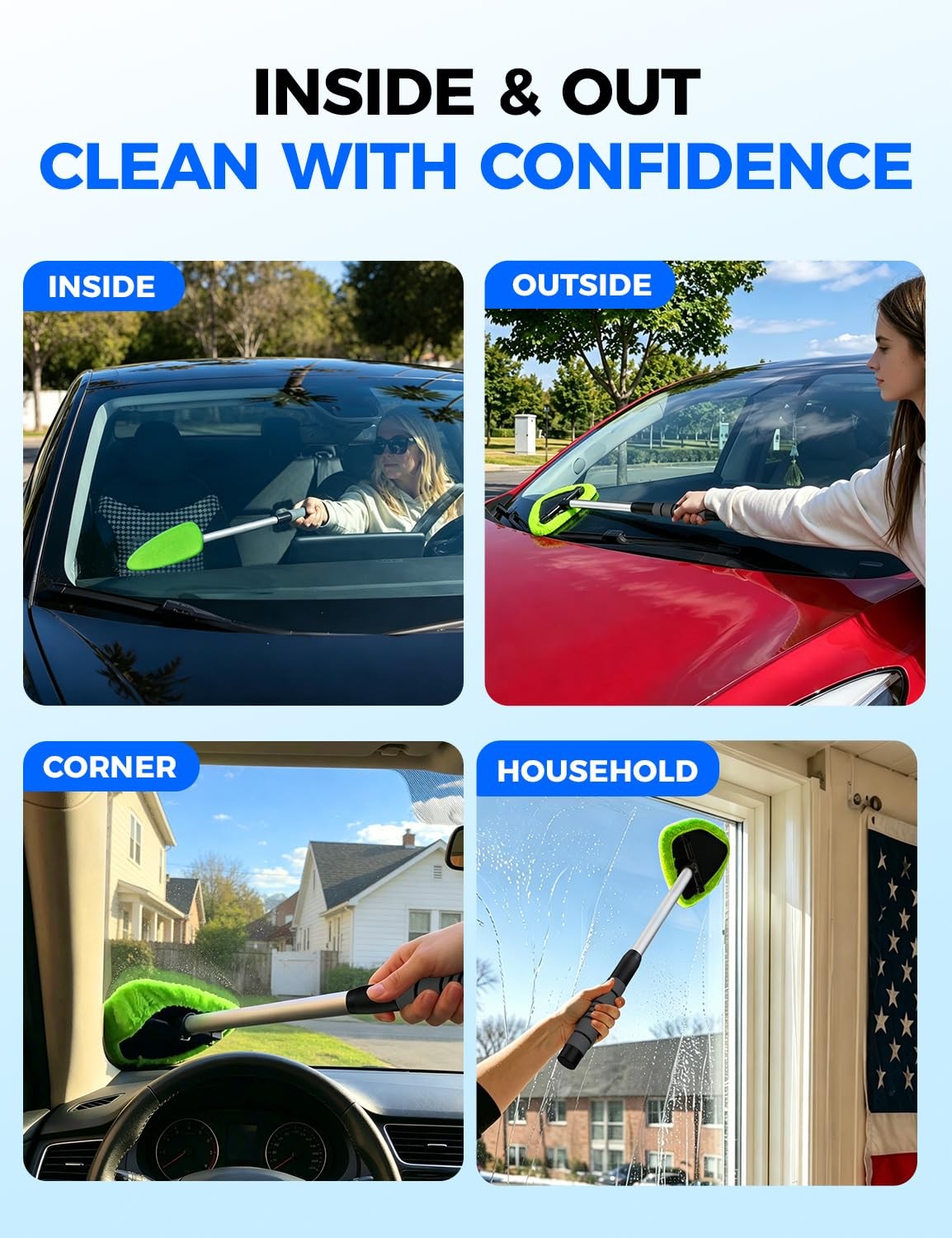 XINDELL Interior Windshield Cleaner Tool – Car Interior Window Cleaning Kit w…