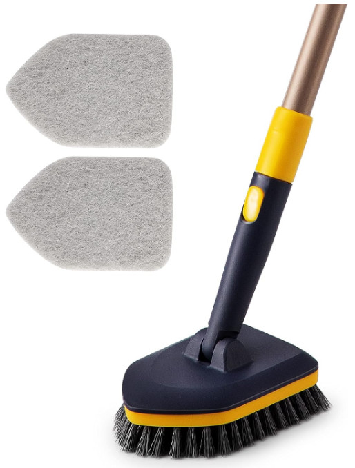2-in-1 Tub Tile Scrubber Brush with Telescopic Pole & Pads for Bathroom, Sink