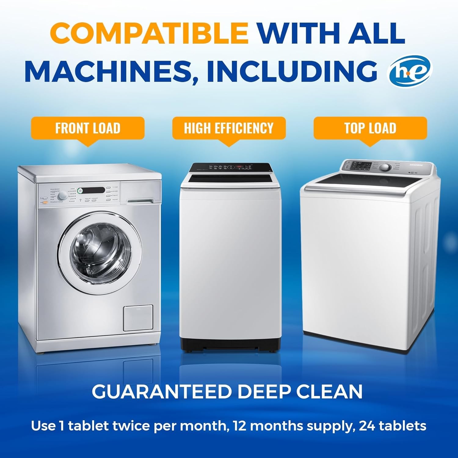 Washing Machine Cleaner Tablets 24 Pack Descaler Deep Cleaning HE Load