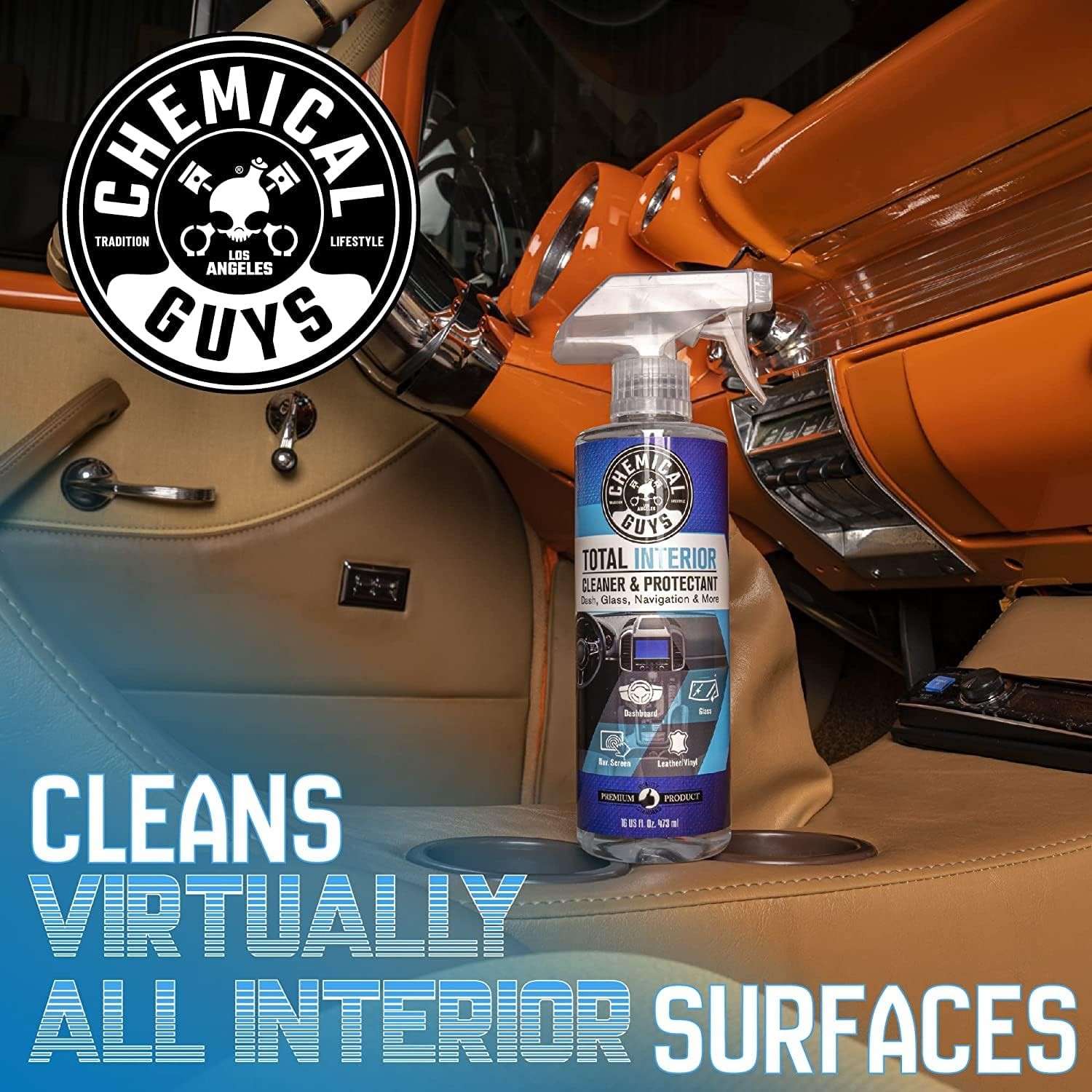 Chemical Guys Total Interior Cleaner Protectant 16oz Leather Vinyl Plastic Glass