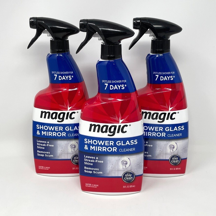 LOT of 3 Magic Shower Glass & Mirror Cleaner Trigger Spray, 28 Fl Oz NEW