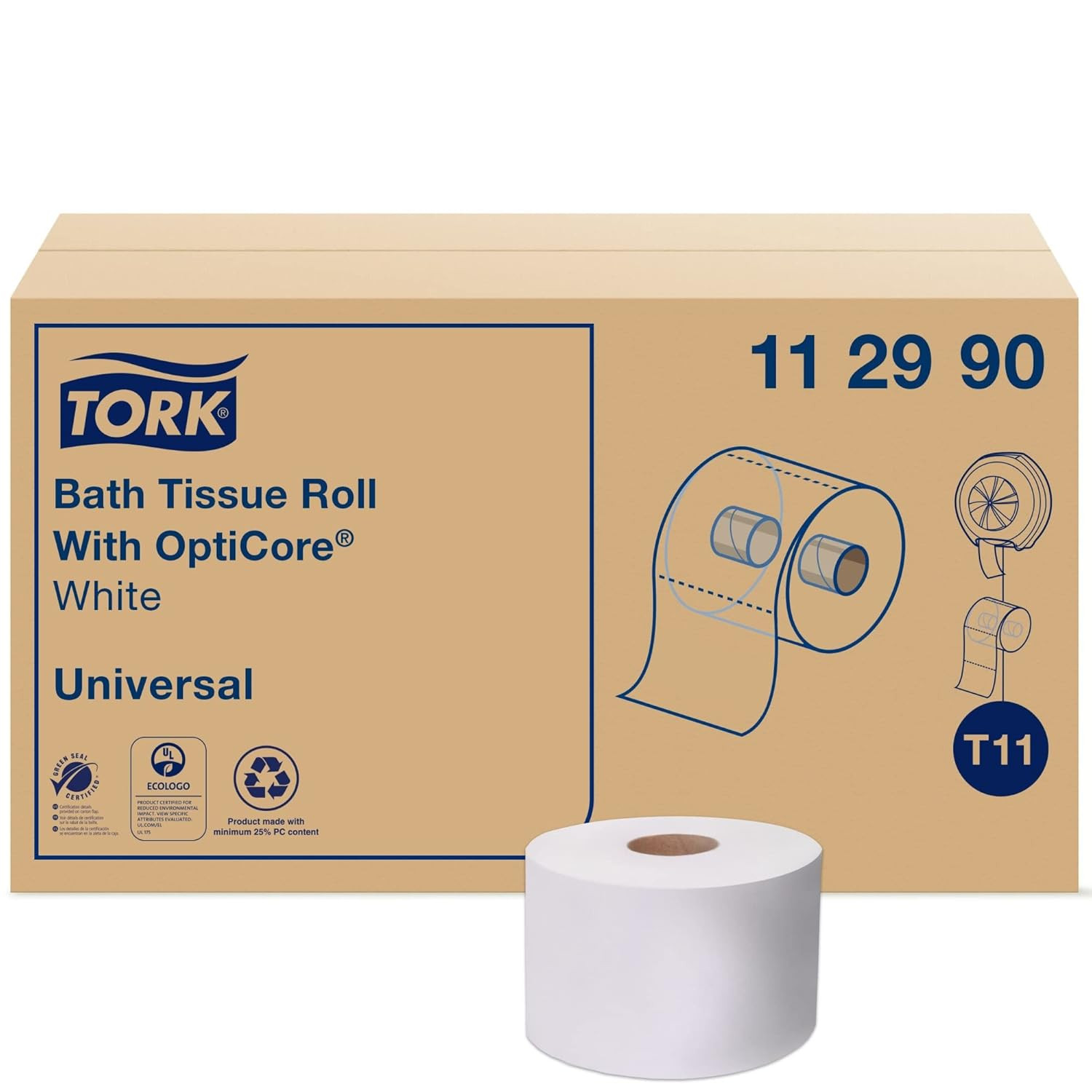 112990 Universal Bath Tissue Roll with Opticore, 1-Ply, 3.75″ Width X 4.0″ Lengt