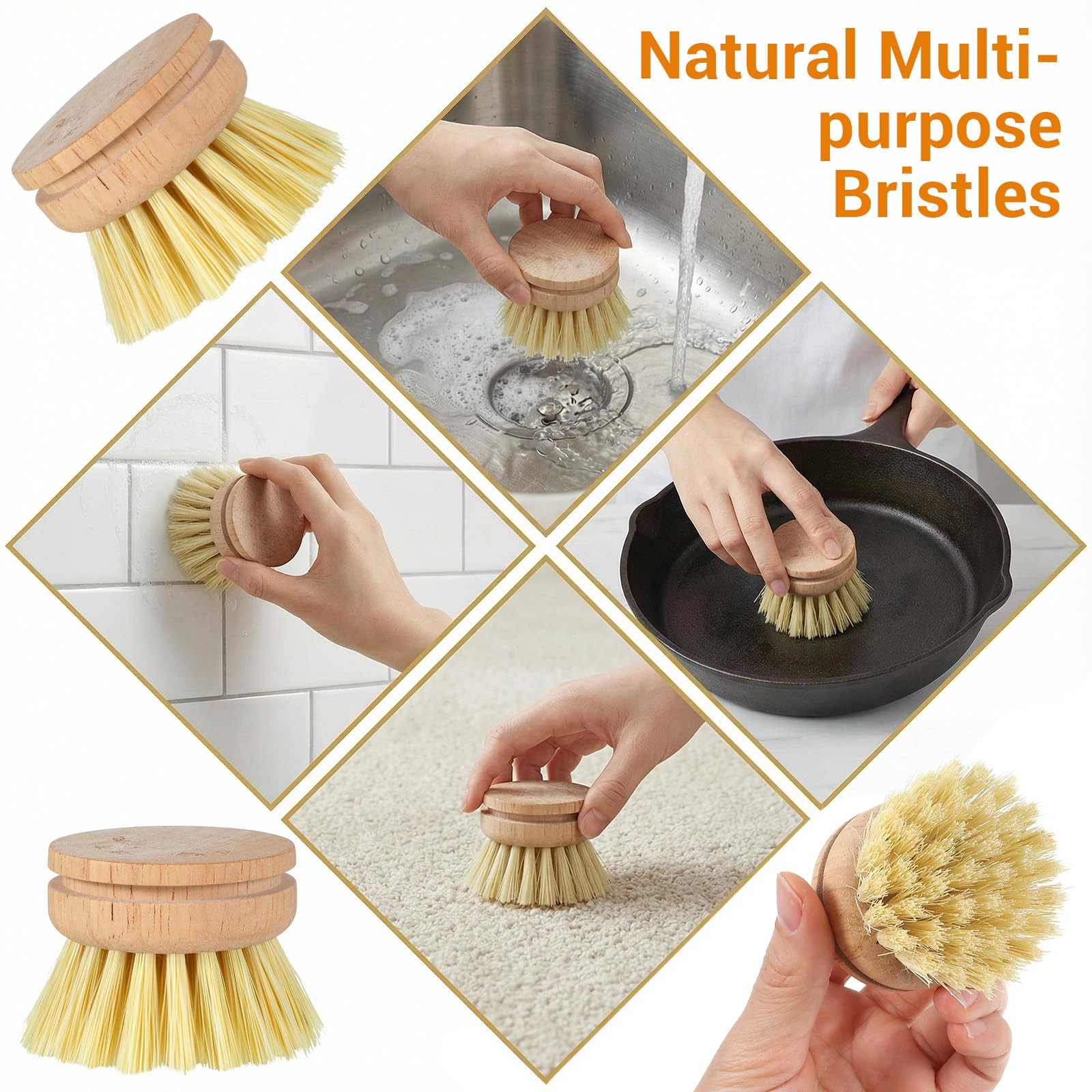 12 Pcs Bamboo Dish Brush Replacement Heads, Wooden Dish Brushes for Cleaning