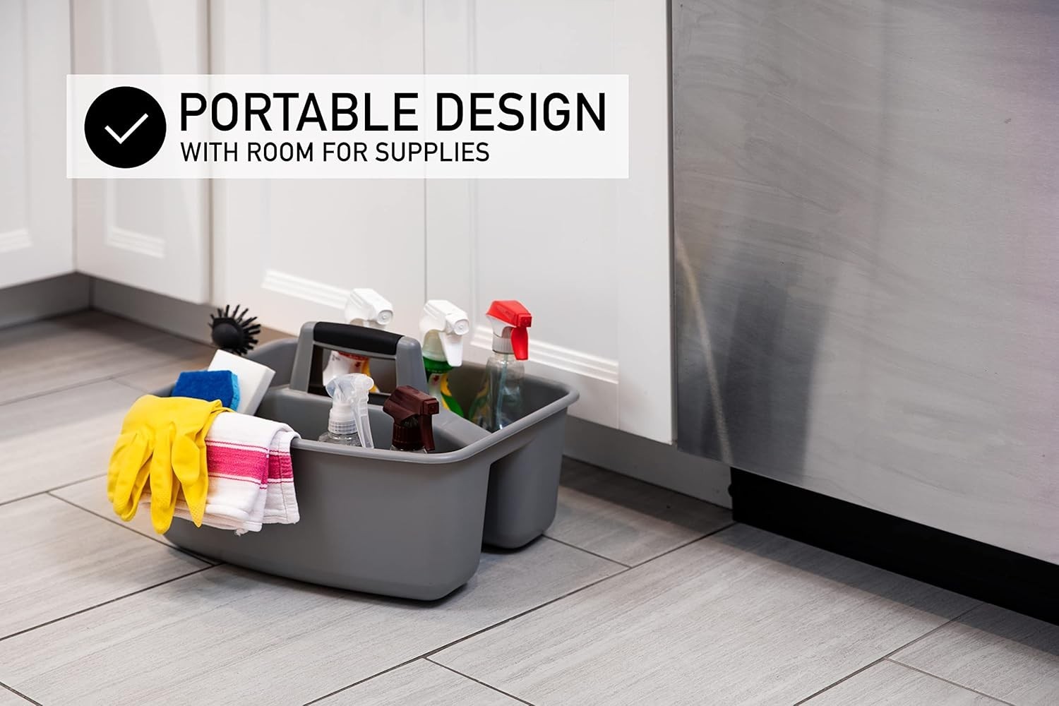 Versatile Grey/Black Cleaning Caddy – 2 Compartments for Indoor and Outdoor Use