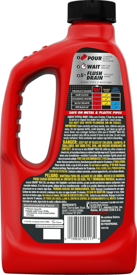 Drano Max Gel Drain Clog Remover and Cleaner for Shower or Sink Drains