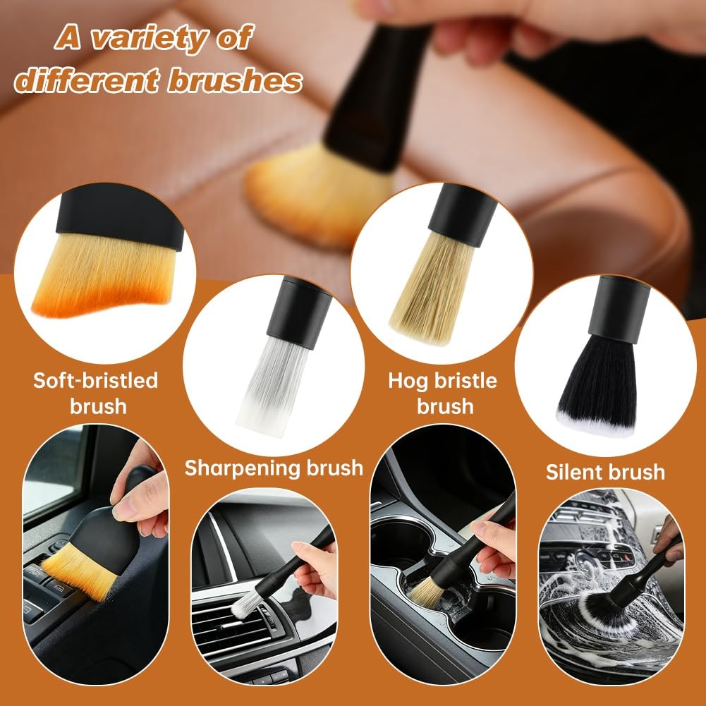 6 Pcs Car Detailing Brush Kit Automotive Interior Exterior Detailing Kit