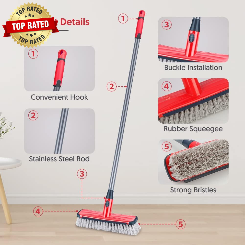 Floor Scrubber with Long Handle 2 in 1 Scrubbing Brush Stiff Bristle Shower Clea