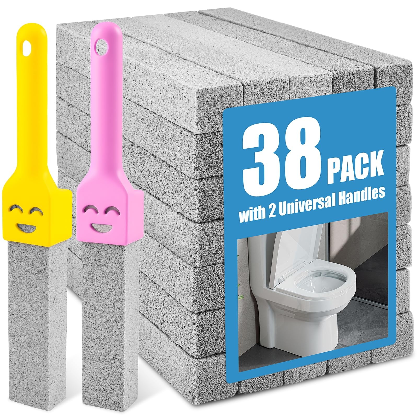 38 Pack Pumice Stone with 2 Handles, Bowl Cleaner Ring , Pumice Stone for Cle…