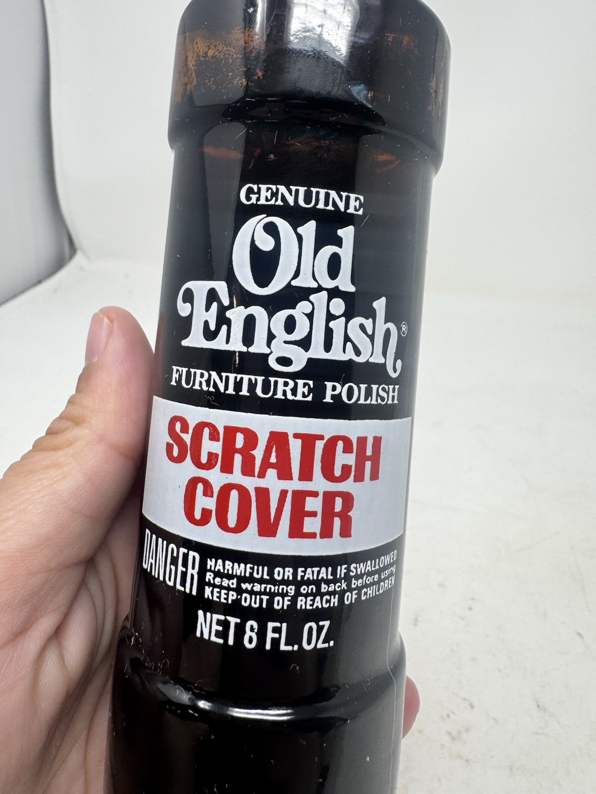Vintage Old English Scratch Cover Furniture Polish Liquid 8 fl oz 3/4 Full