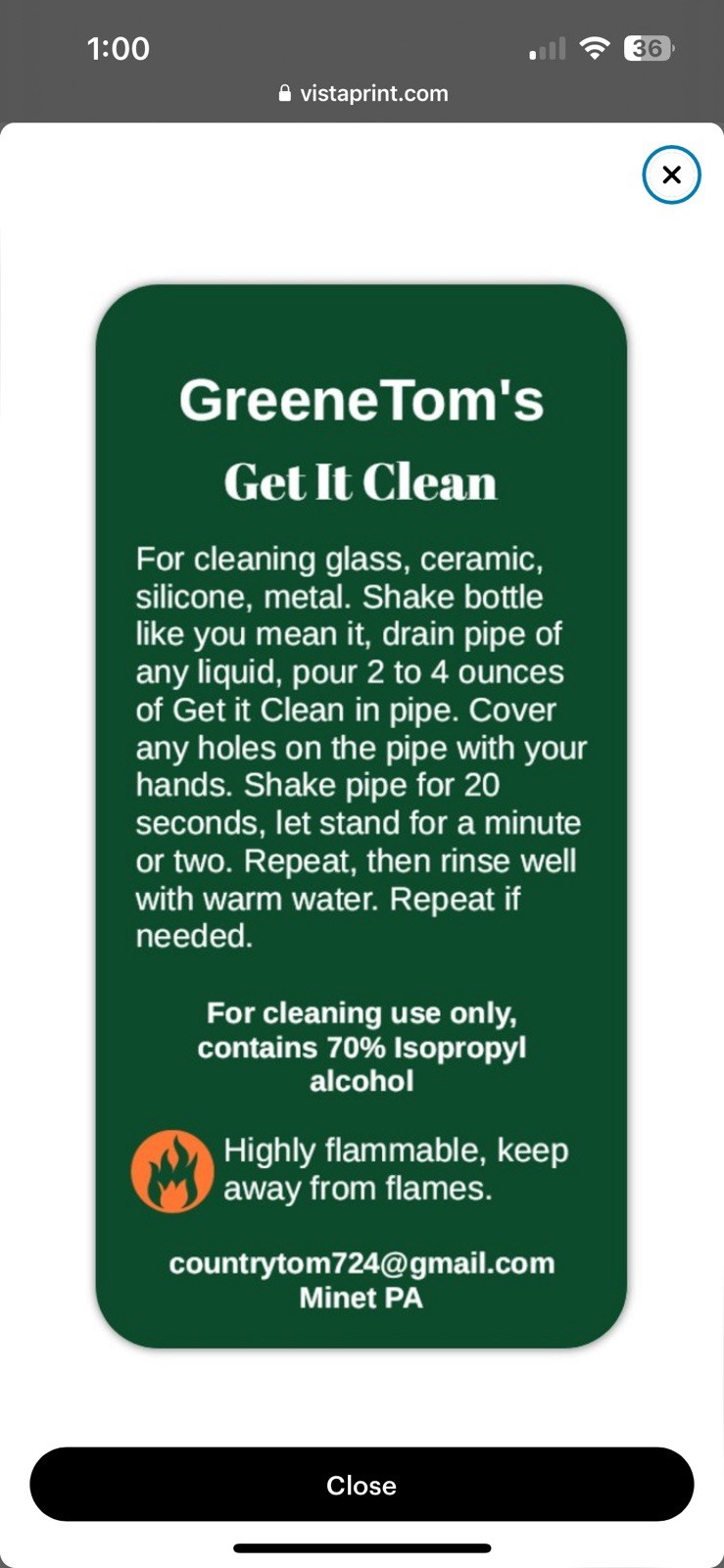 Bong, and resin GreeneTom’s, Get It Clean, Bug, Tar, and Resin Cleaner.￼