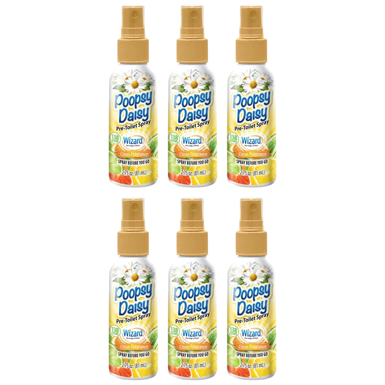 Poopsy Daisy Pre-Toilet Spray – Citrus Fragrance – 100 Uses, 2oz. (Pack of 6)