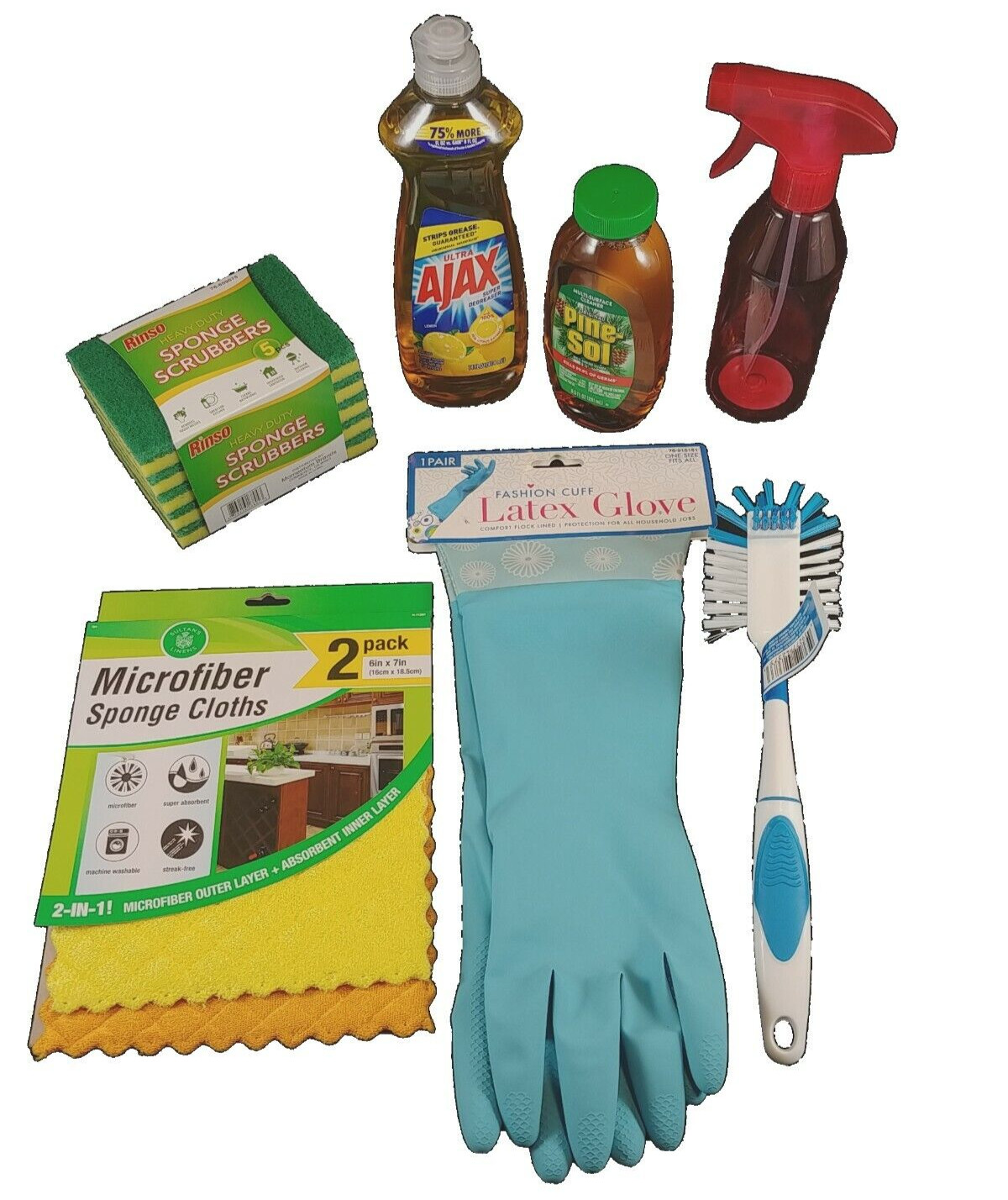 Cleaning Bundle Pine-Sol Ajax Scrubbing Pads Gloves Microfiber Cloth Brush