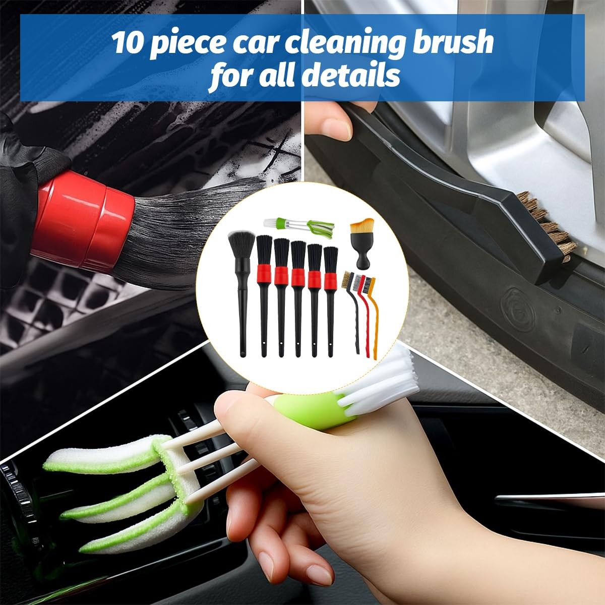 11 Pcs Auto Car Detailing Brush Set Car Interior Exterior Cleaning Kit for Wheel