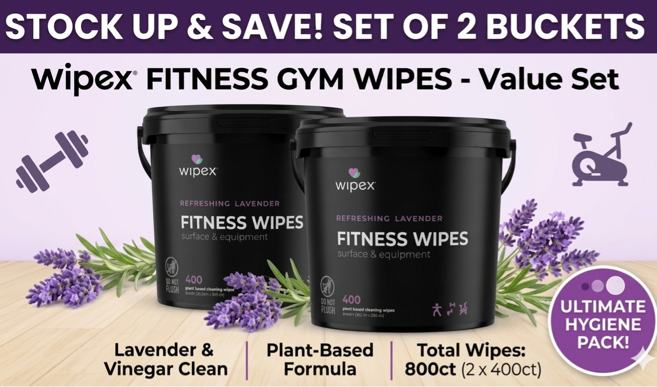 Wipex Fitness Gym Wipes Lavender Vinegar Plant-Based Cleaning 400ct Set of 2