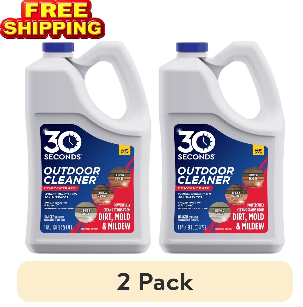 (2 Pack) 30 SECONDS Outdoor Cleaner Concentrate 1 Gallon Mold & Mildew Remover