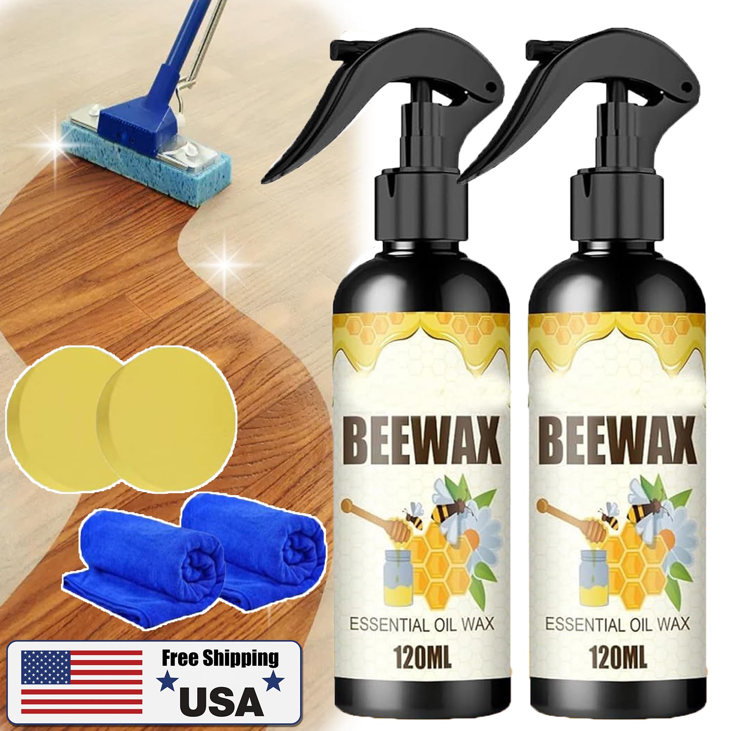 Natural Beeswax Care Spray & Restorer, Wood Cleaner, Furniture Polish for Floor