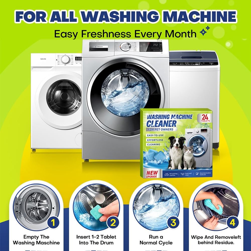 Enzyme Washer Cleaner Tablets Pet Odor Hair Remover Deep Clean HE Front Top Load