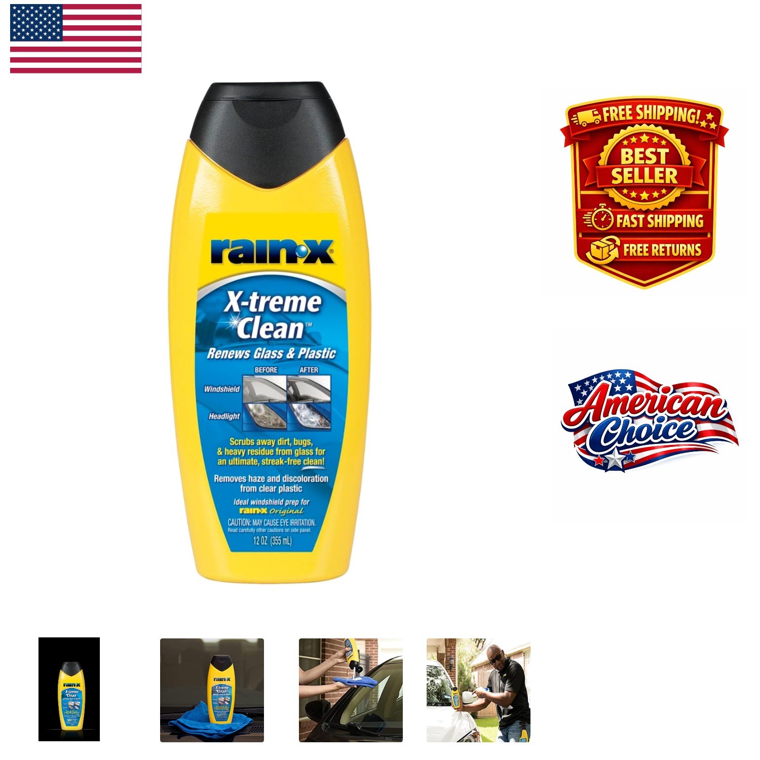Advanced Glass Cleaner – 12oz RainX X-treme Clean with Streak-Free Performance