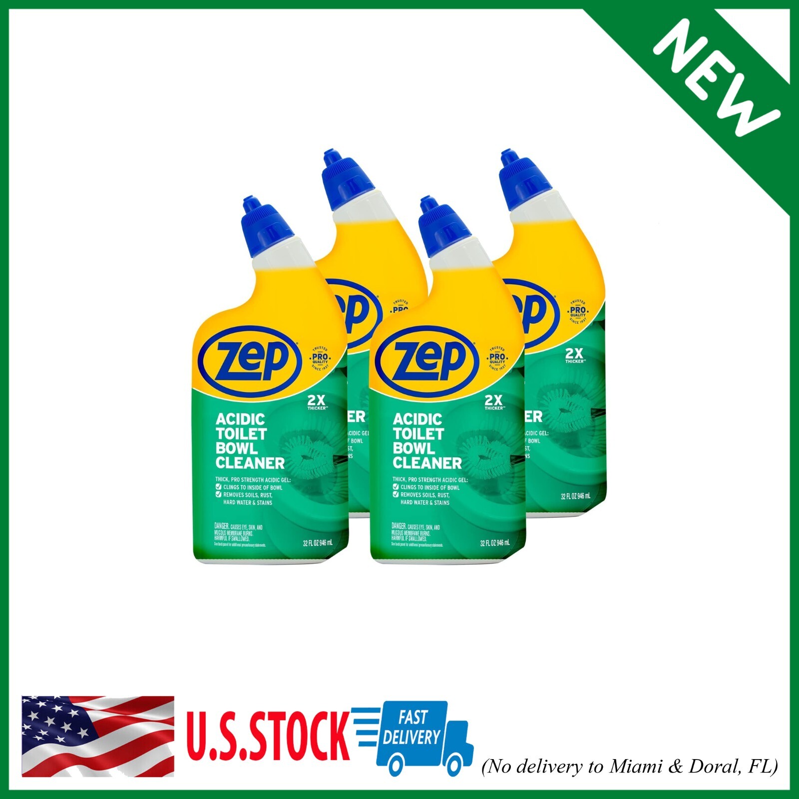 4 PACK Zep Acidic Toilet Bowl Cleaner – 32 Ounce – ZUATBC32-2x Thicker Clinging