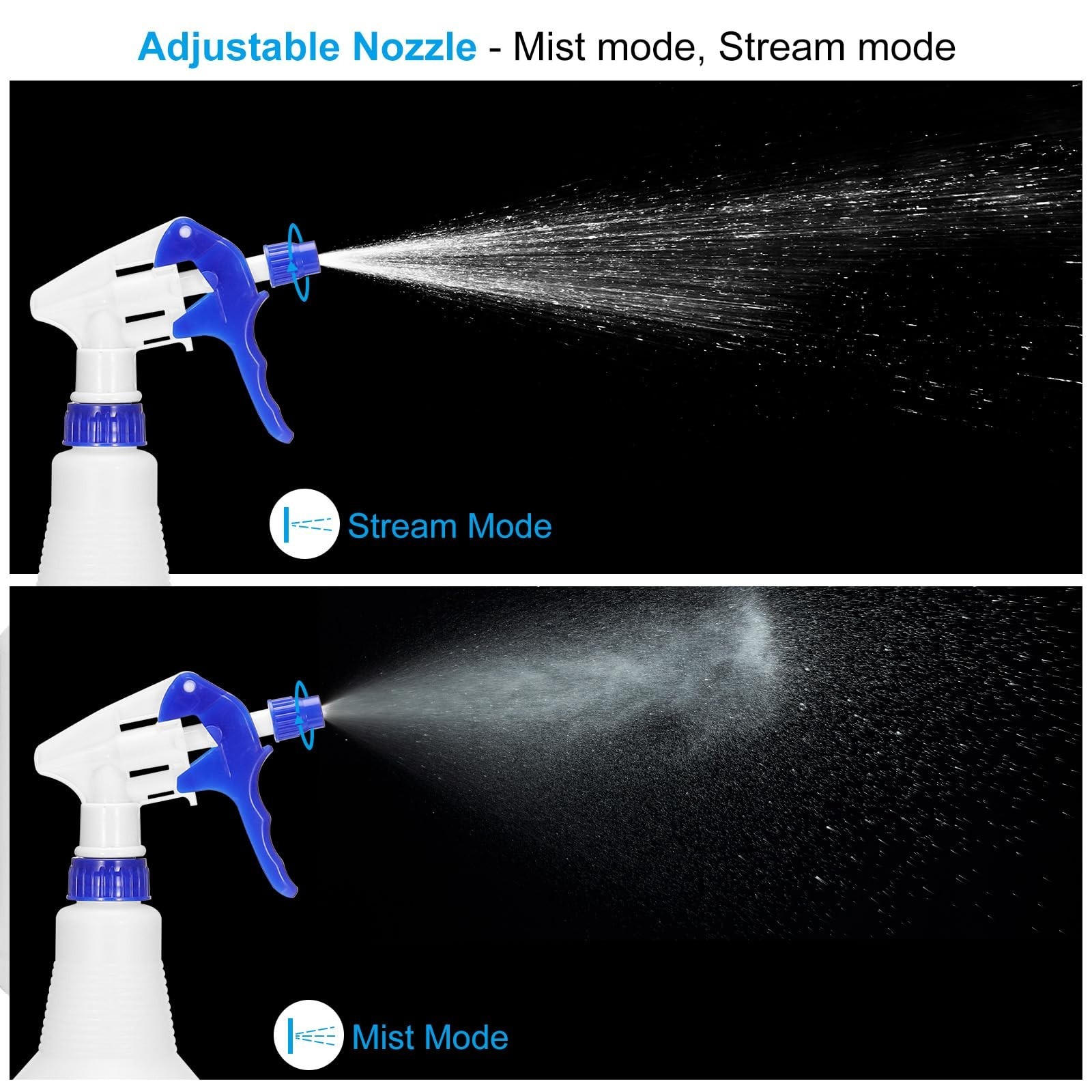 12pcs 750ml Plastic Spray Bottles with Adjustable Nozzle – Leak Proof Water Mist