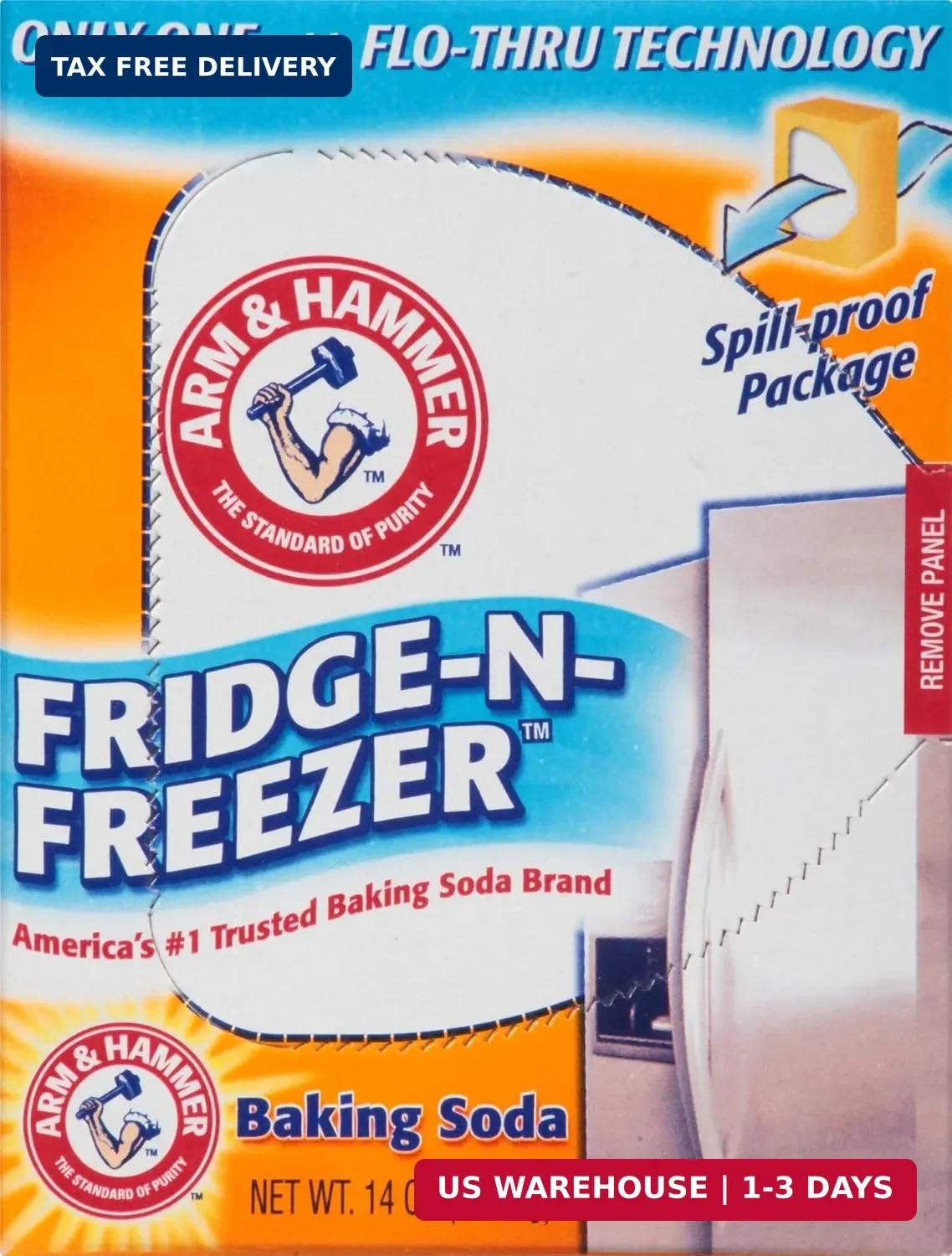Arm & Hammer Baking Soda Fridge-n-Freezer Odor Absorber, Orange 14 oz, Pack of 2