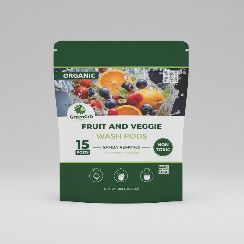 Fruit & Veggie Wash Pods – 1 Pouch (15 Pods) by GreenGro Biologicals