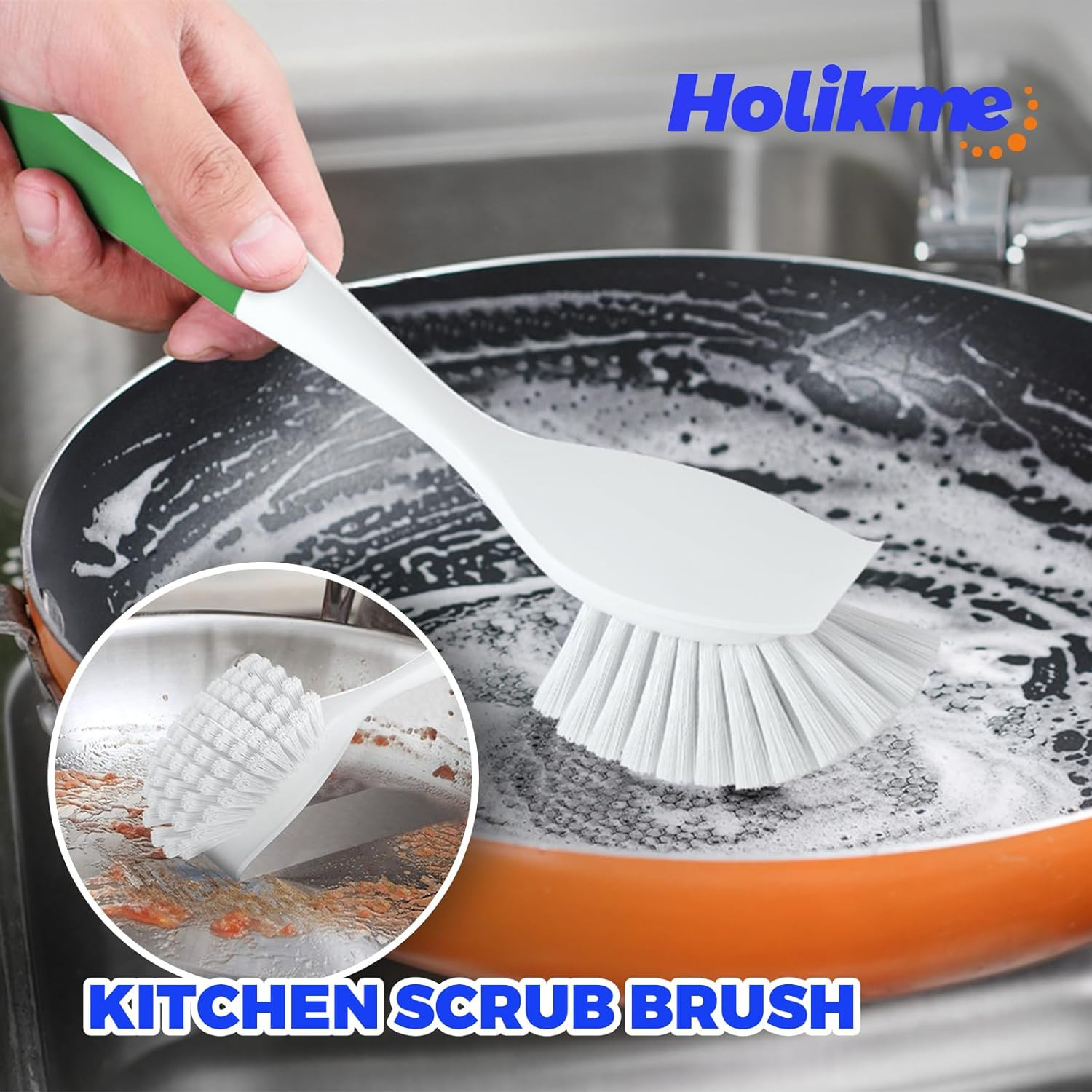 6 Pack Dish Brush With Handle Kitchen Cleaning Brush Set For Pot Pan Sink(Green)
