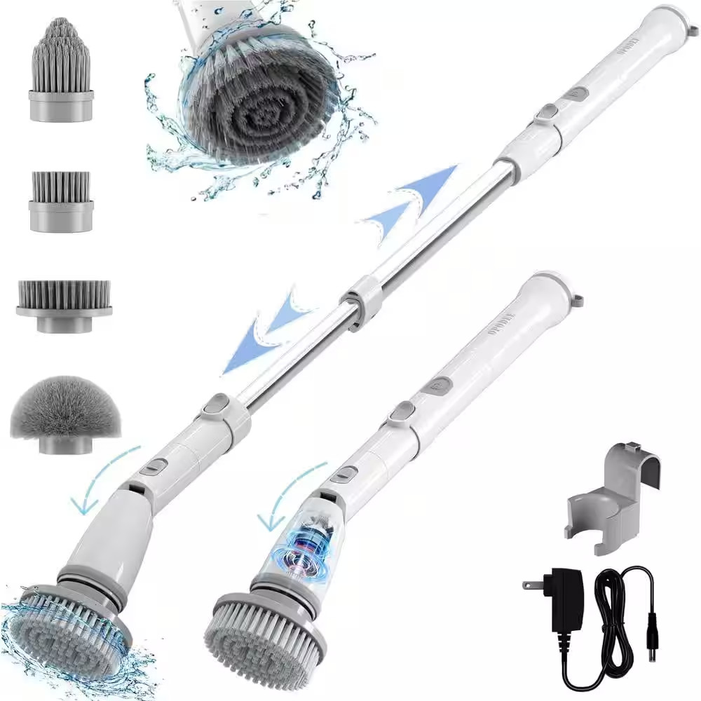 16.5 In. Electric Spin Scrub Brush with Adjustable Handle Extension, 4 Replaceab